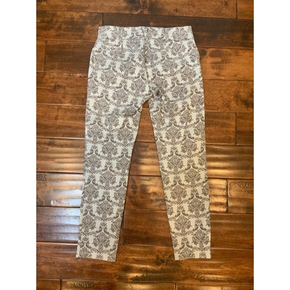 Cartonnier Anthropologie Silver Floral Filigree Straight Ankle Pants Size 2 - Picture 3 of 3
